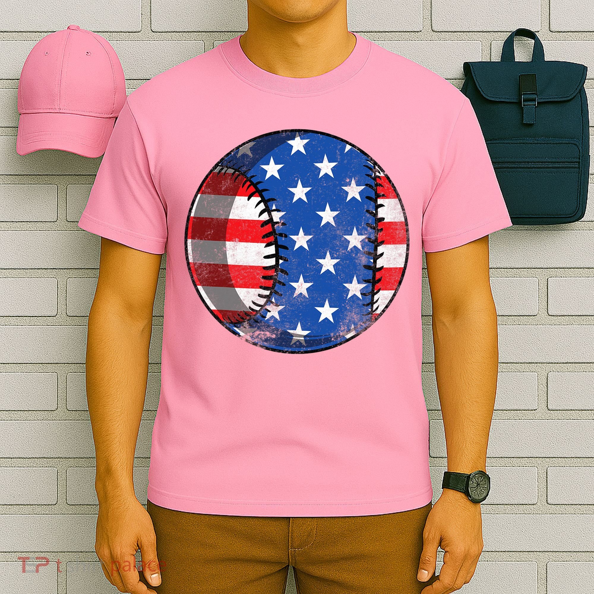 Baseball Ball 4th Of July Boys American Flag T-Shirt