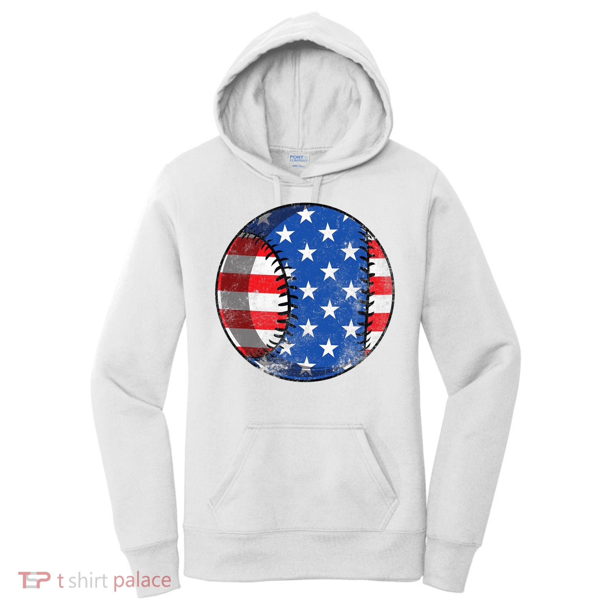 Baseball Ball 4th Of July Boys American Flag Women's Hoodie