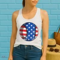 Baseball Ball 4th Of July Boys American Flag Women's Tank Top thumb 2