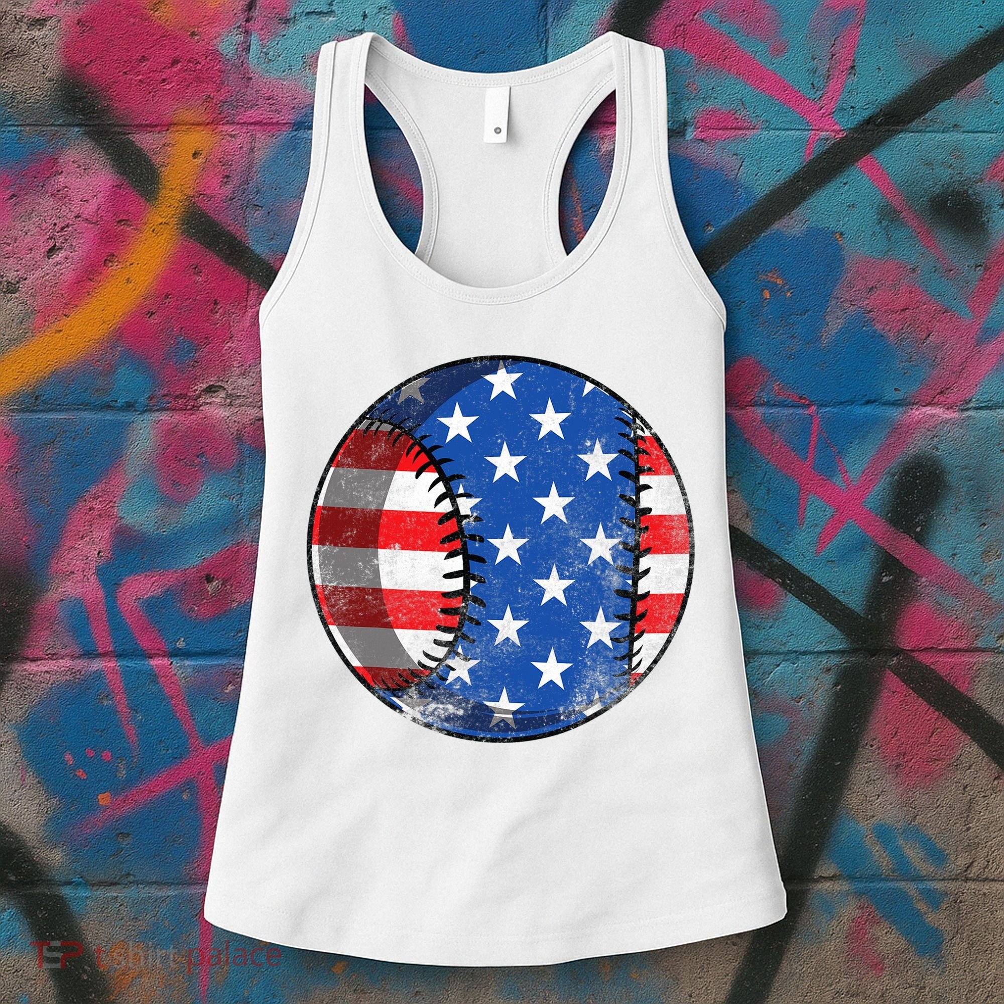 Baseball Ball 4th Of July Boys American Flag Women's Tank Top