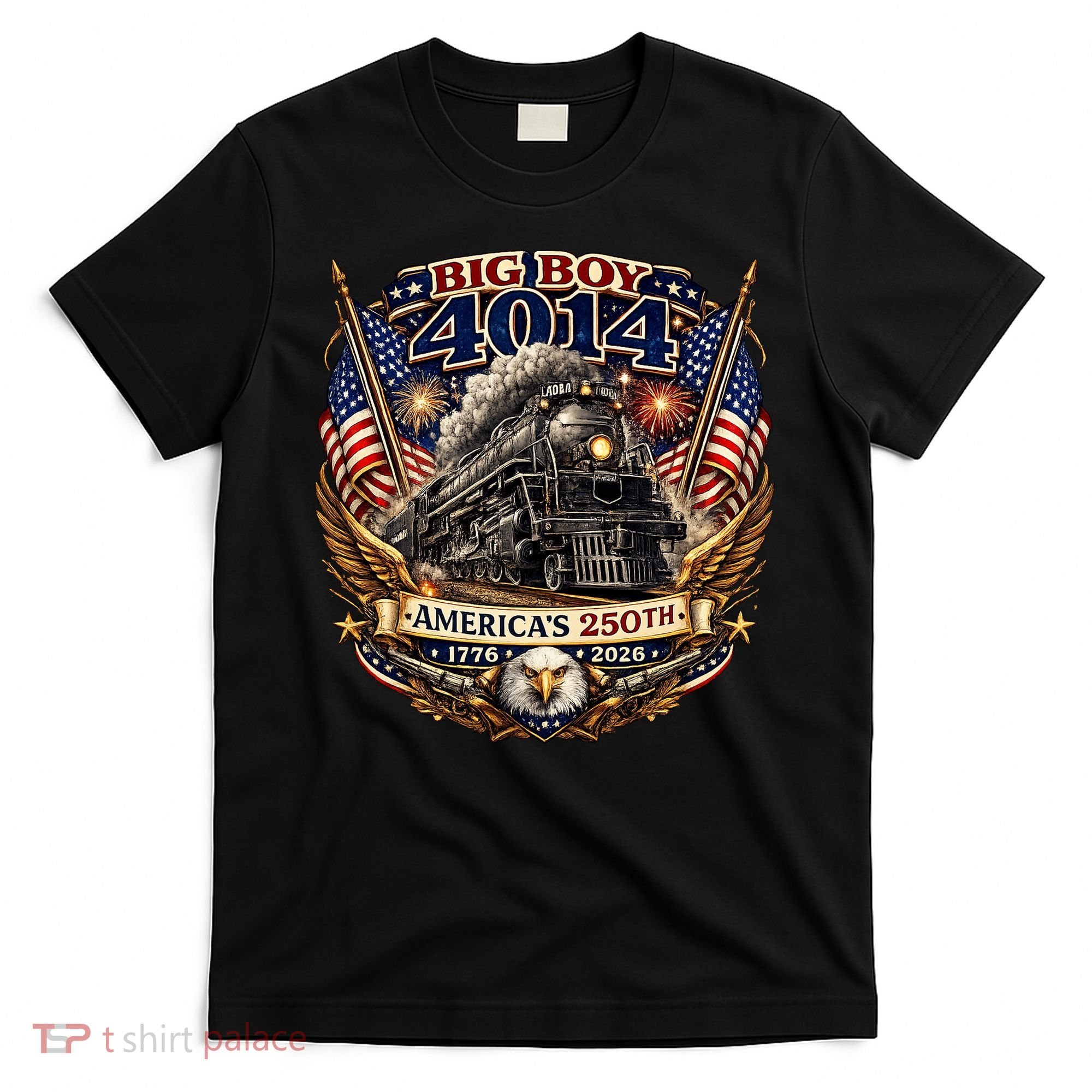 Big Boy 4014 Train 4th Of July US Flag Vintage  T-Shirt