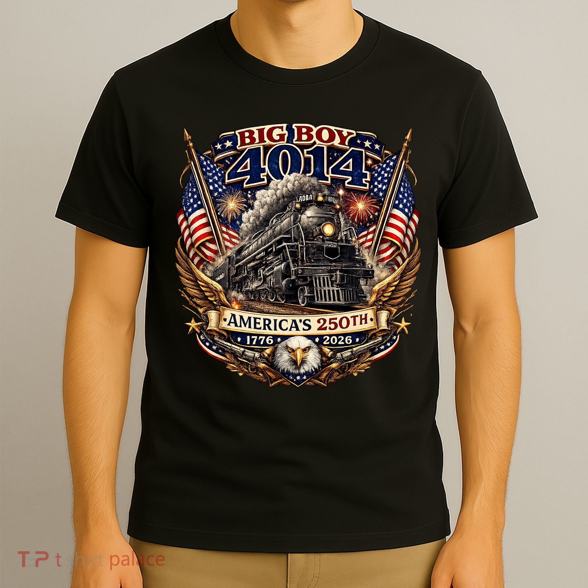 Big Boy 4014 Train 4th Of July US Flag Vintage  T-Shirt