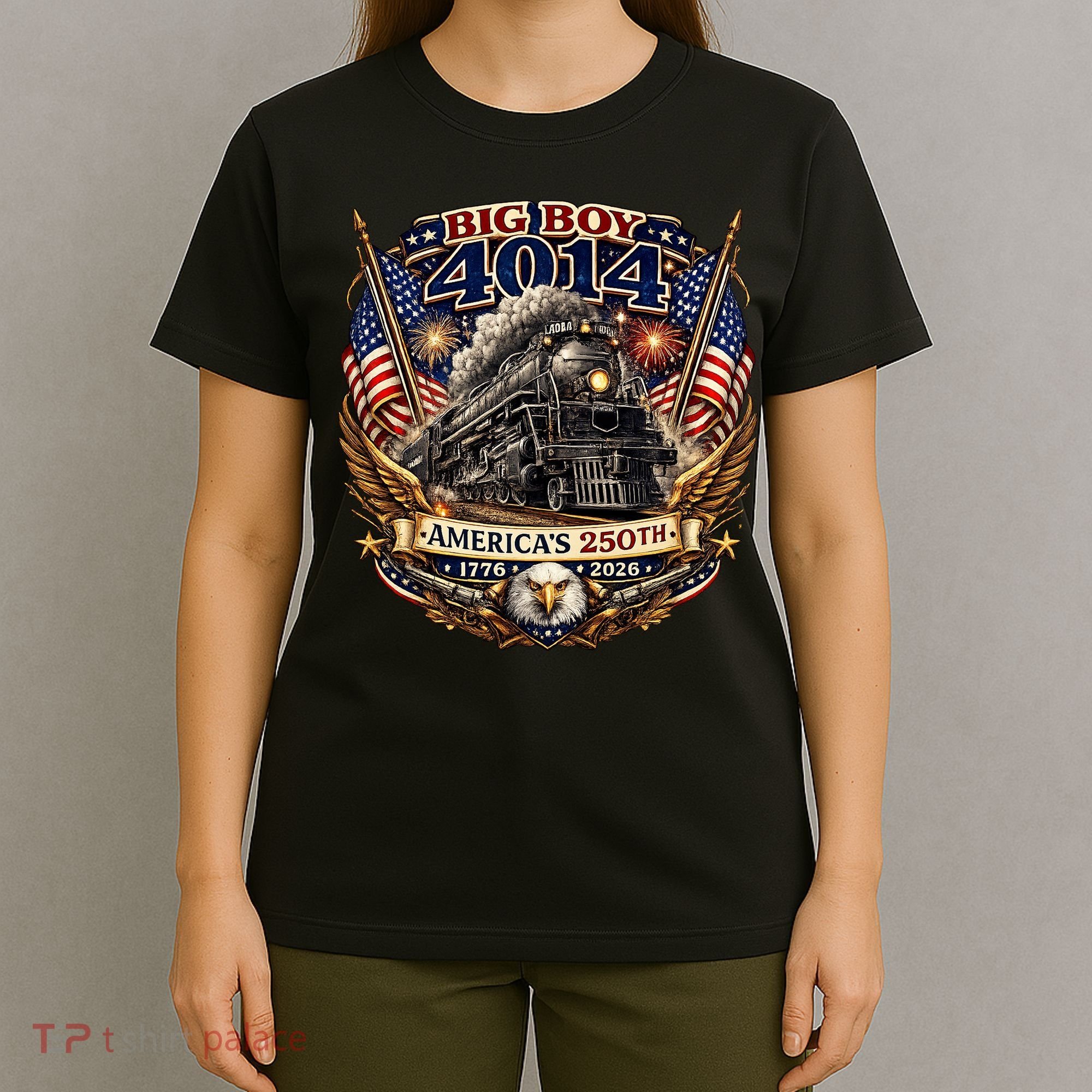 Big Boy 4014 Train 4th Of July US Flag Vintage  T-Shirt