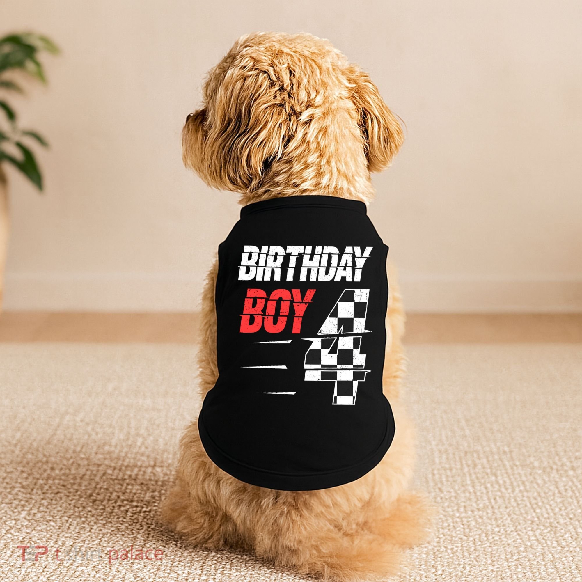 Birthday Boy 4 Four Racing Flag 4th Birthday Race Car Doggie Tank