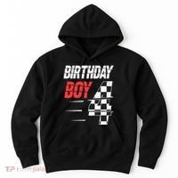 Birthday Boy 4 Four Racing Flag 4th Birthday Race Car Hoodie thumb 0