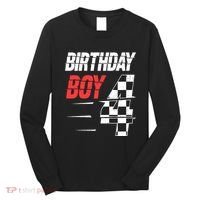 Birthday Boy 4 Four Racing Flag 4th Birthday Race Car Long Sleeve Shirt thumb 0