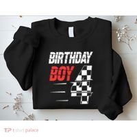 Birthday Boy 4 Four Racing Flag 4th Birthday Race Car Sweatshirt thumb 2