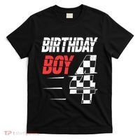 Birthday Boy 4 Four Racing Flag 4th Birthday Race Car T-Shirt thumb 0