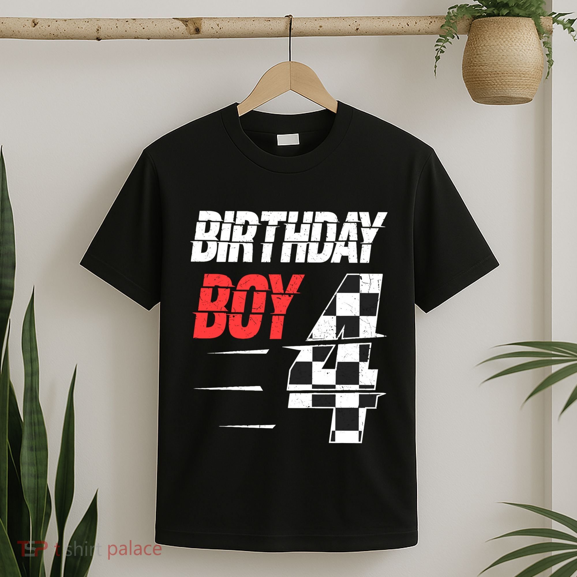 Birthday Boy 4 Four Racing Flag 4th Birthday Race Car T-Shirt
