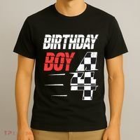 Birthday Boy 4 Four Racing Flag 4th Birthday Race Car T-Shirt thumb 3