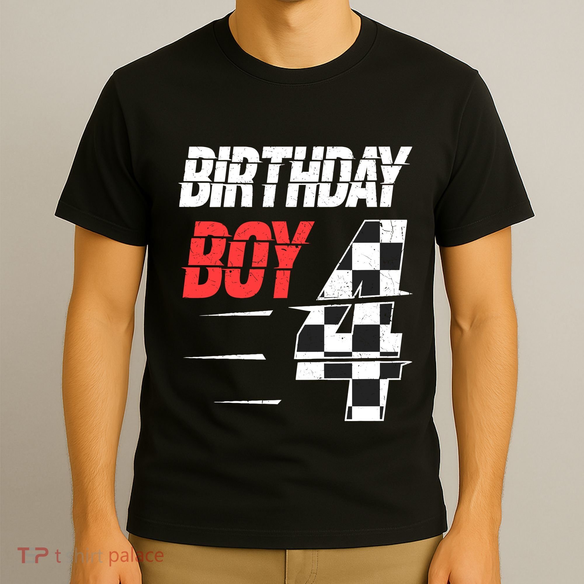 Birthday Boy 4 Four Racing Flag 4th Birthday Race Car T-Shirt