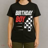 Birthday Boy 4 Four Racing Flag 4th Birthday Race Car T-Shirt thumb 4