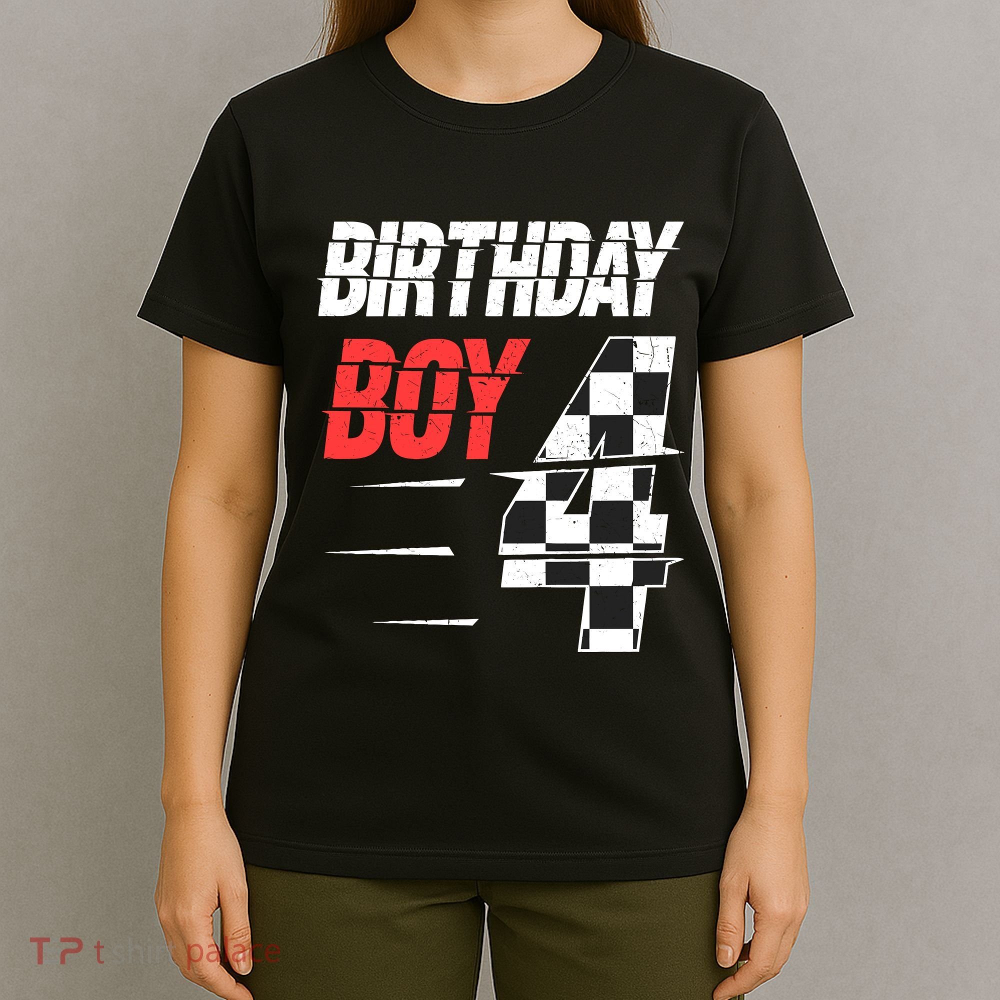 Birthday Boy 4 Four Racing Flag 4th Birthday Race Car T-Shirt