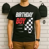 Birthday Boy 4 Four Racing Flag 4th Birthday Race Car T-Shirt thumb 6