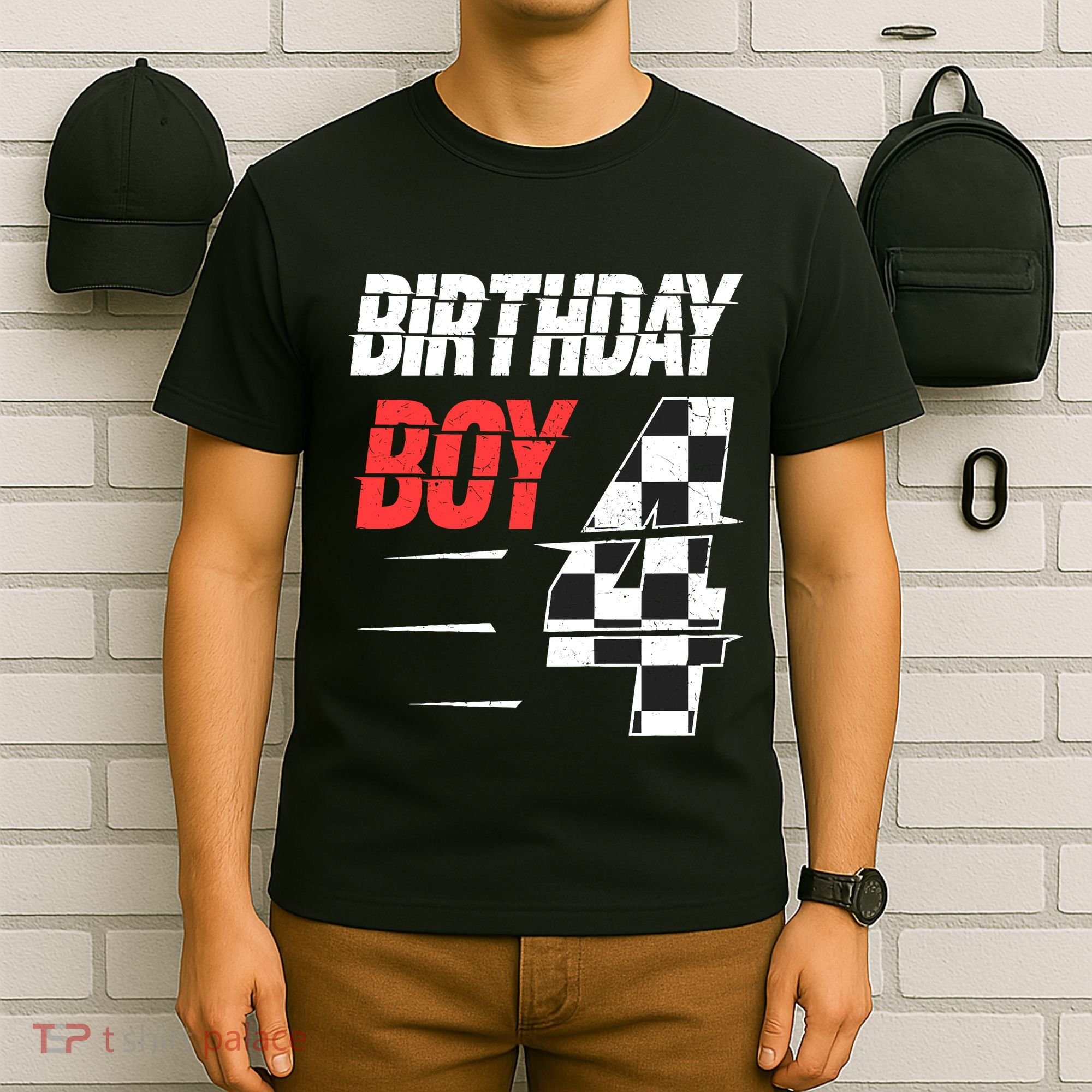 Birthday Boy 4 Four Racing Flag 4th Birthday Race Car T-Shirt