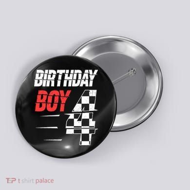 Birthday Boy 4 Four Racing Flag 4th Birthday Race Car Button