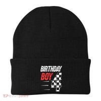 Birthday Boy 4 Four Racing Flag 4th Birthday Race Car Beanie thumb 0