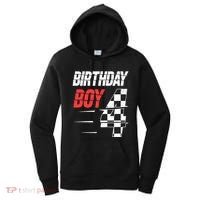 Birthday Boy 4 Four Racing Flag 4th Birthday Race Car Women's Hoodie thumb 0