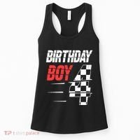 Birthday Boy 4 Four Racing Flag 4th Birthday Race Car Women's Tank Top thumb 0