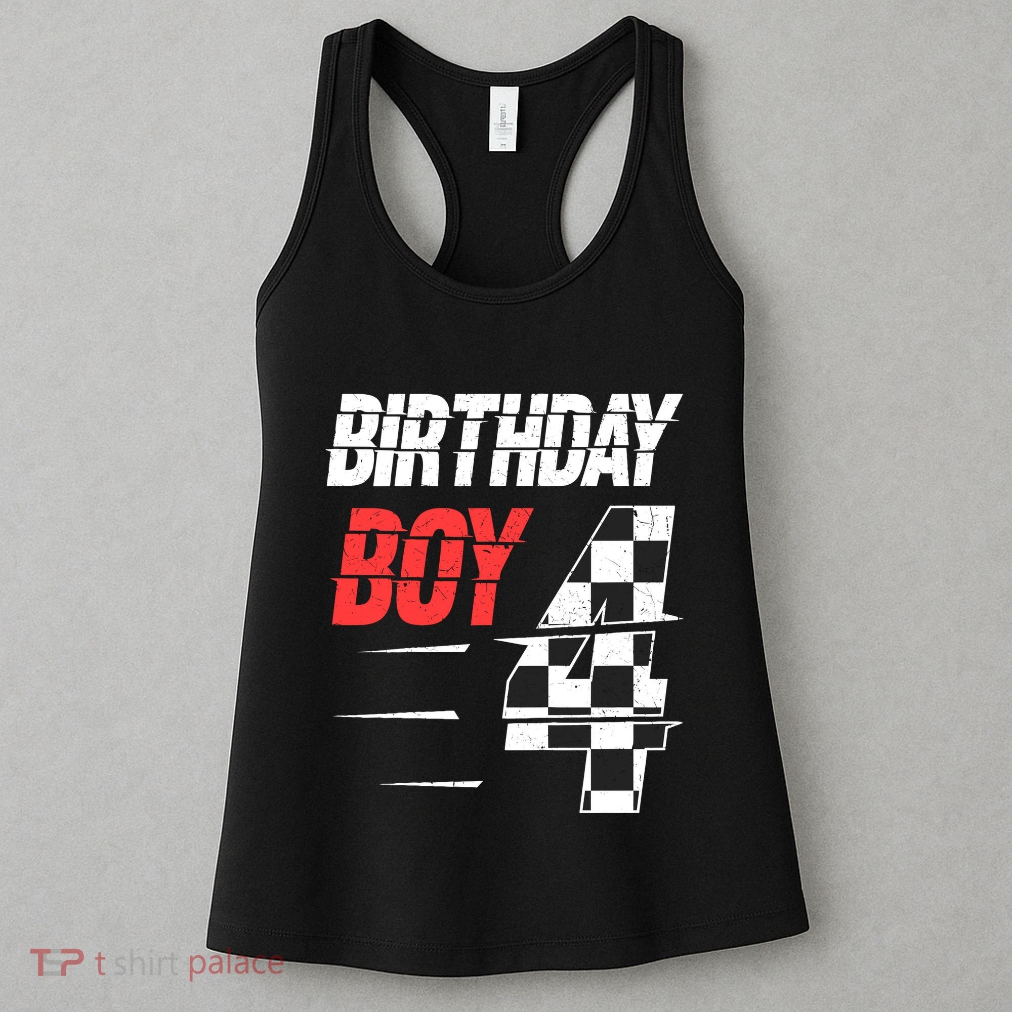 Birthday Boy 4 Four Racing Flag 4th Birthday Race Car Women's Tank Top