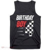 Birthday Boy 4 Four Racing Flag 4th Birthday Race Car Tank Top thumb 0