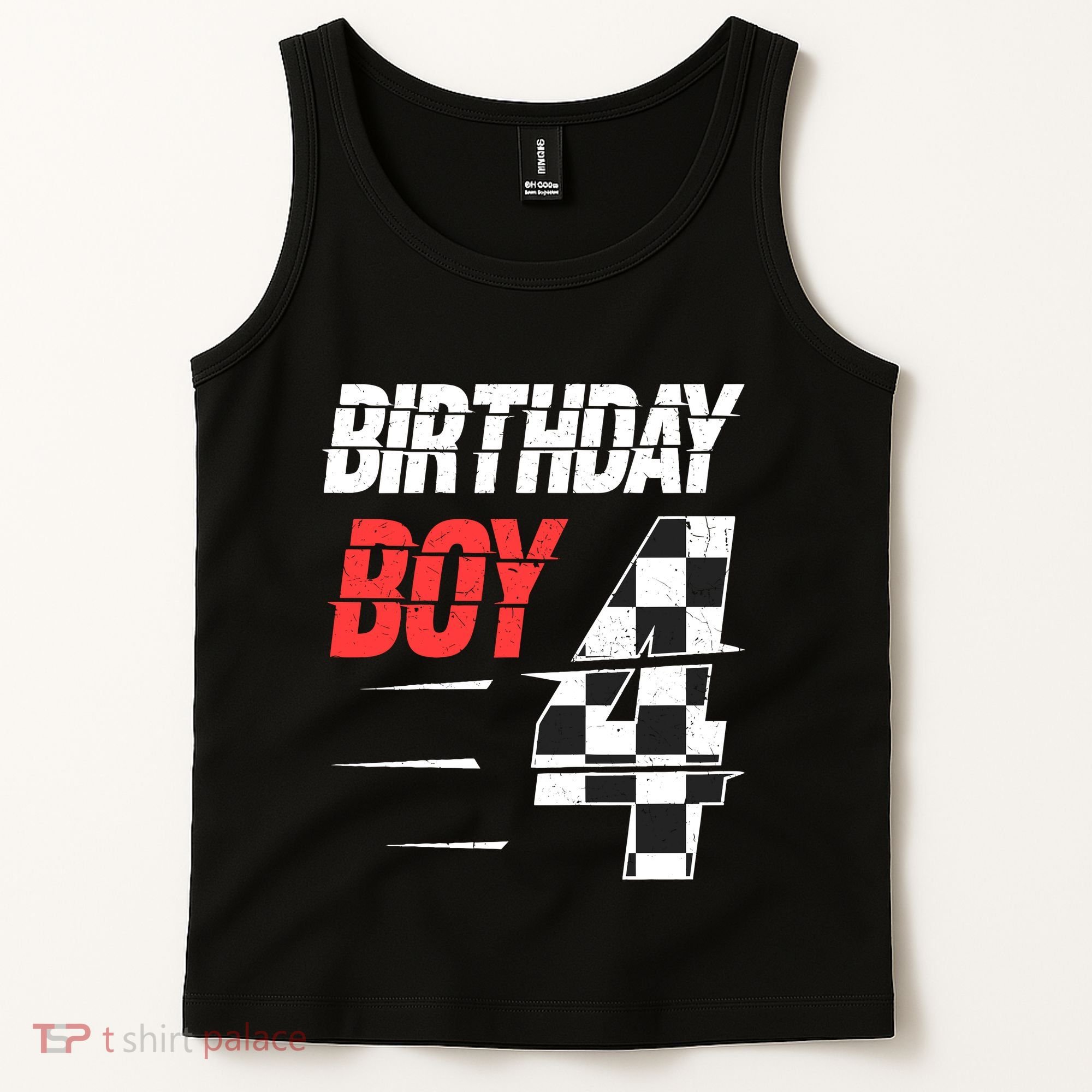 Birthday Boy 4 Four Racing Flag 4th Birthday Race Car Tank Top
