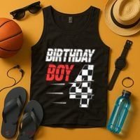 Birthday Boy 4 Four Racing Flag 4th Birthday Race Car Tank Top thumb 4