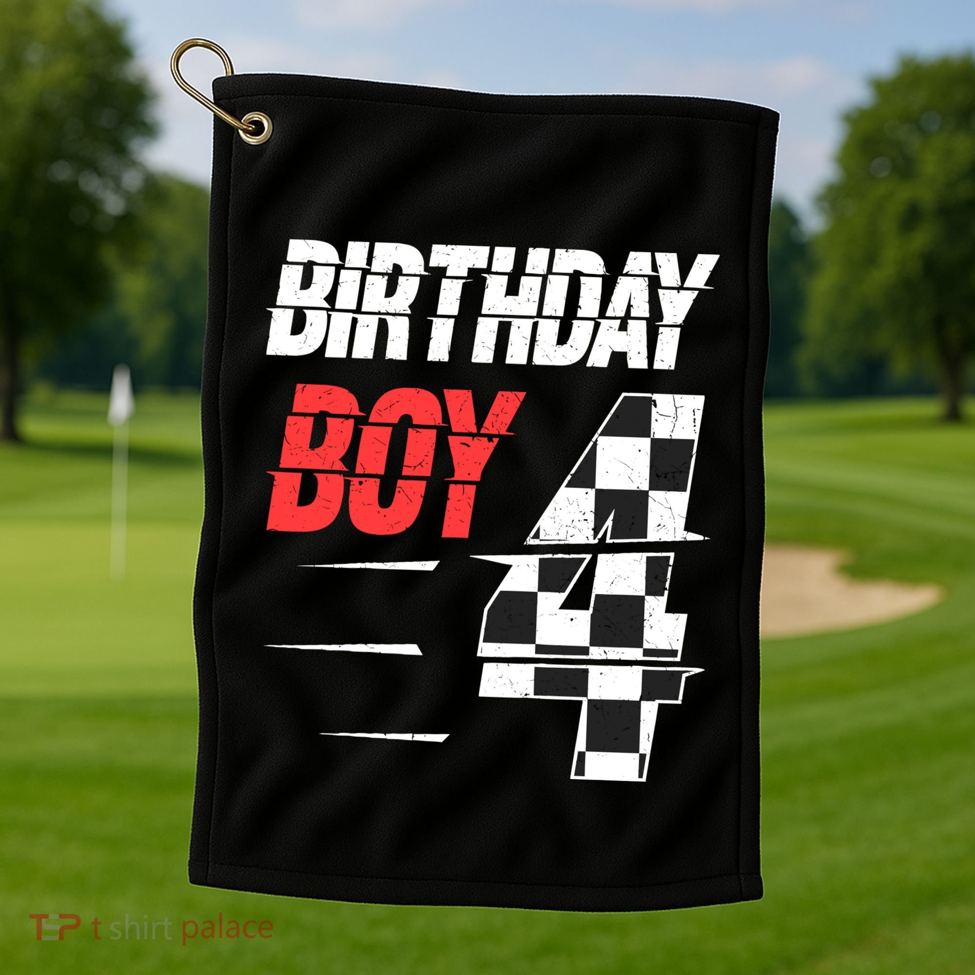 Birthday Boy 4 Four Racing Flag 4th Birthday Race Car Golf Towel