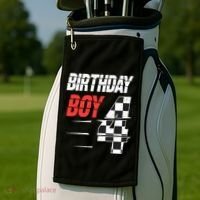 Birthday Boy 4 Four Racing Flag 4th Birthday Race Car Golf Towel thumb 2