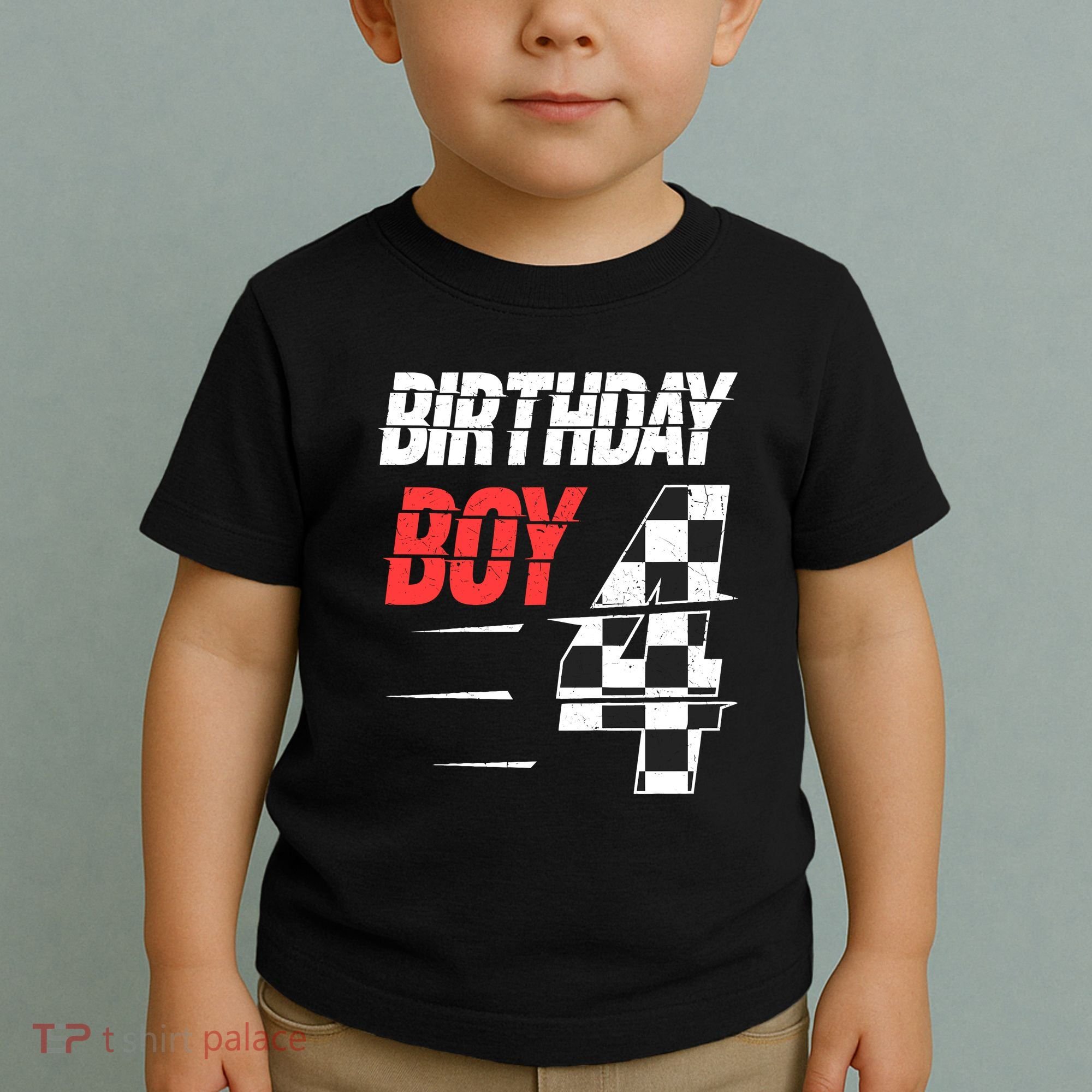 Birthday Boy 4 Four Racing Flag 4th Birthday Race Car Toddler T-Shirt