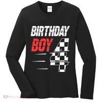 Birthday Boy 4 Four Racing Flag 4th Birthday Race Car Women's Long Sleeve Shirt thumb 0