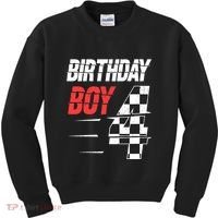 Birthday Boy 4 Four Racing Flag 4th Birthday Race Car Kids Sweatshirt thumb 0