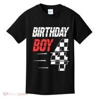 Birthday Boy 4 Four Racing Flag 4th Birthday Race Car Kids T-Shirt thumb 0