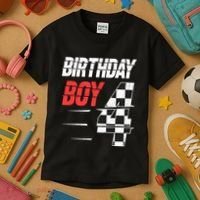 Birthday Boy 4 Four Racing Flag 4th Birthday Race Car Kids T-Shirt thumb 3