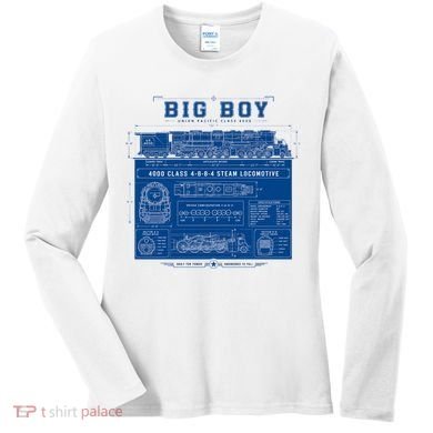 Big Boy 4000 Blueprint Steam Locomotive Train Women's Long Sleeve Shirt