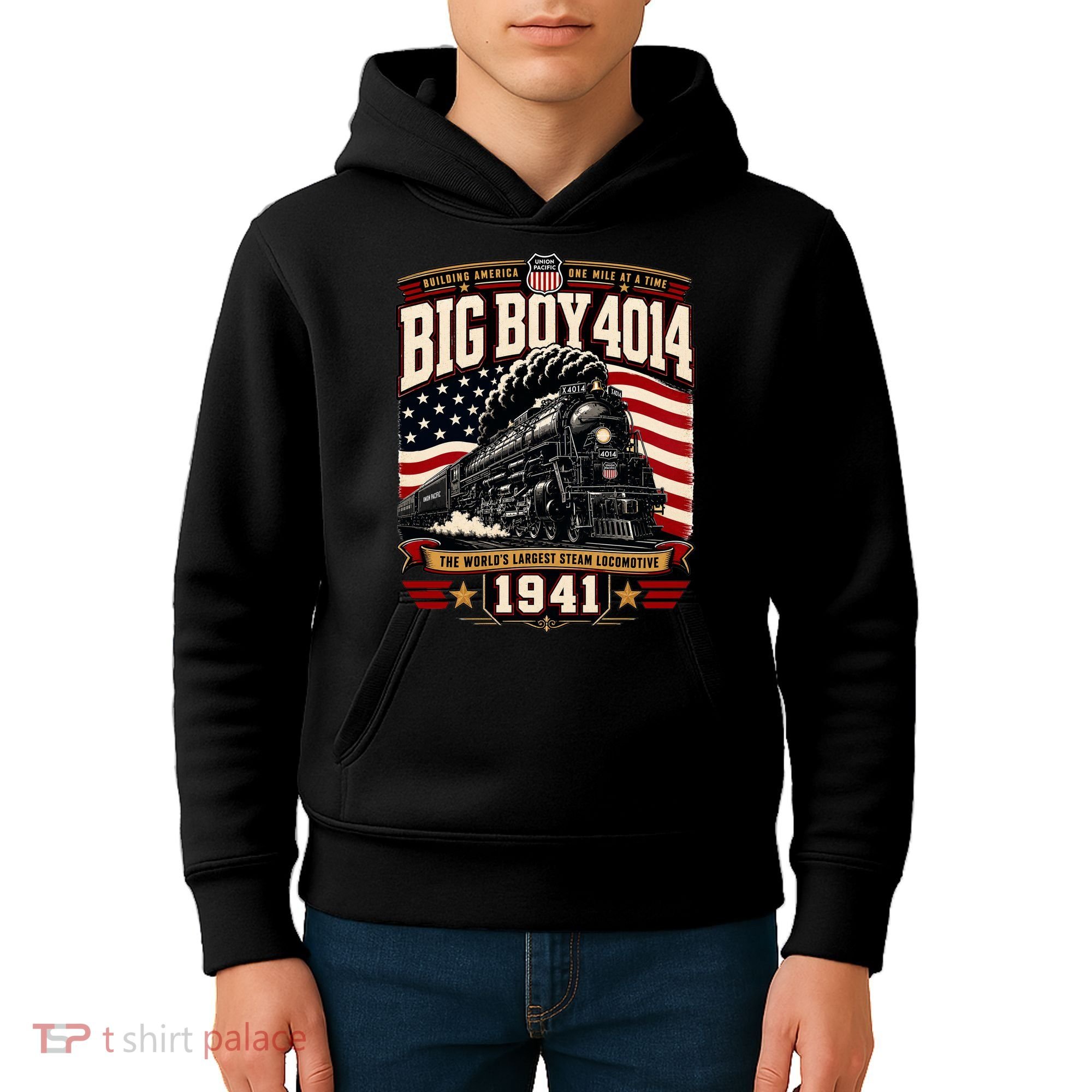 Big Boy 4014 Steam Engine Locomotive Train Railroad Kids Hoodie