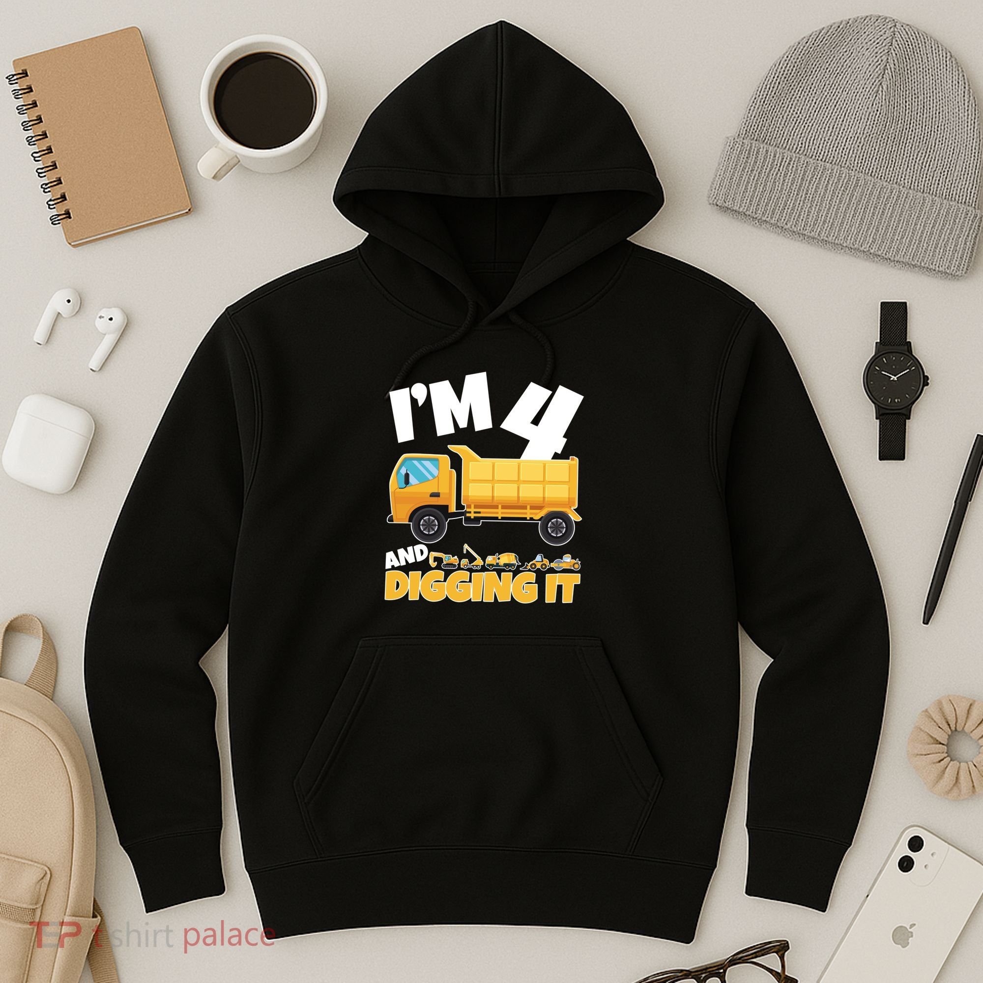 Birthday Boy 4 Construction Themed 4th Birthday 4 Years Old Hoodie