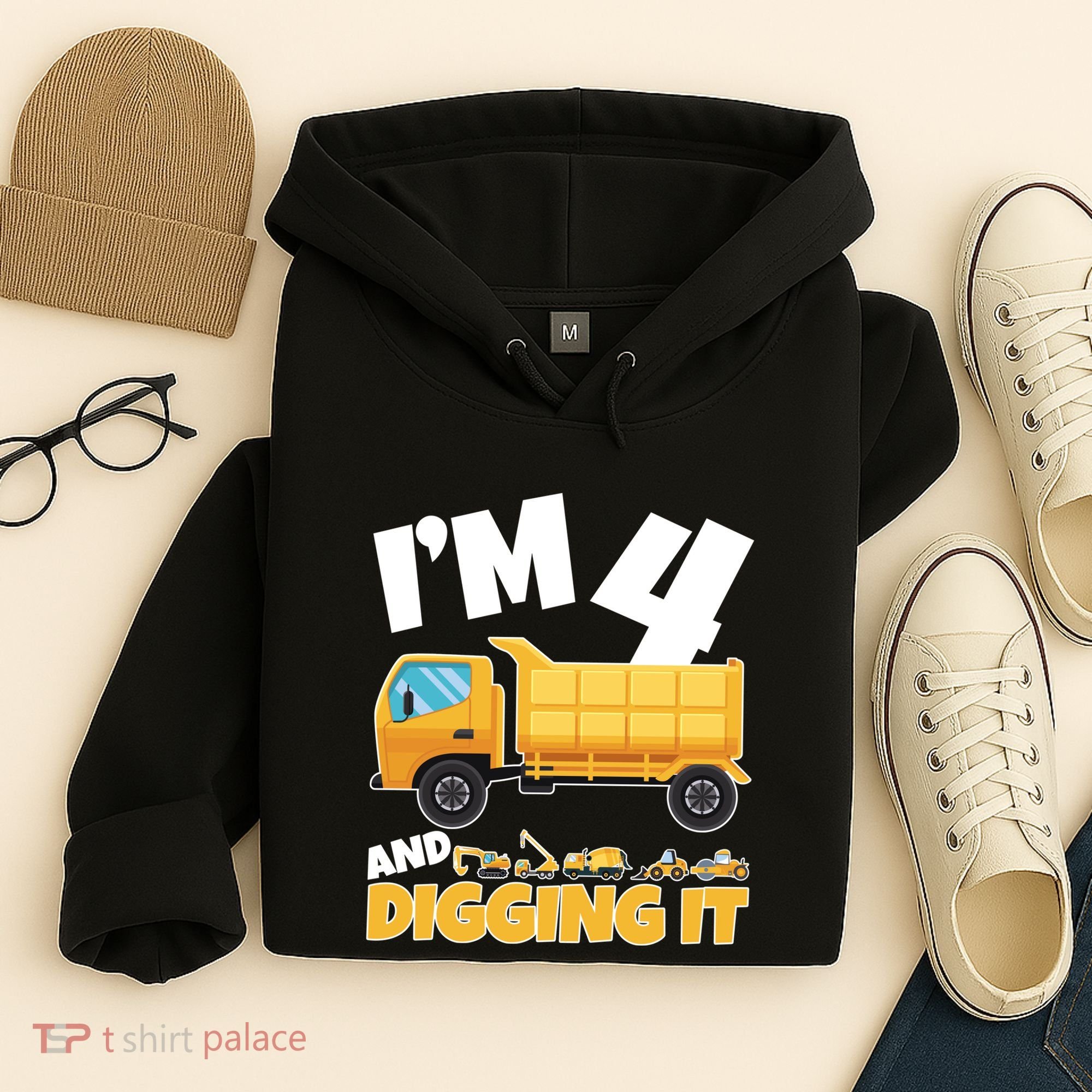 Birthday Boy 4 Construction Themed 4th Birthday 4 Years Old Hoodie