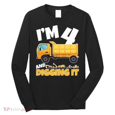 Birthday Boy 4 Construction Themed 4th Birthday 4 Years Old Long Sleeve Shirt