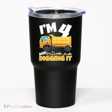Birthday Boy 4 Construction Themed 4th Birthday 4 Years Old Tumbler