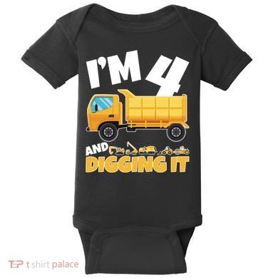 Birthday Boy 4 Construction Themed 4th Birthday 4 Years Old Baby Bodysuit