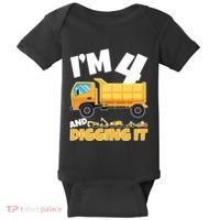 Birthday Boy 4 Construction Themed 4th Birthday 4 Years Old Baby Bodysuit thumb 0