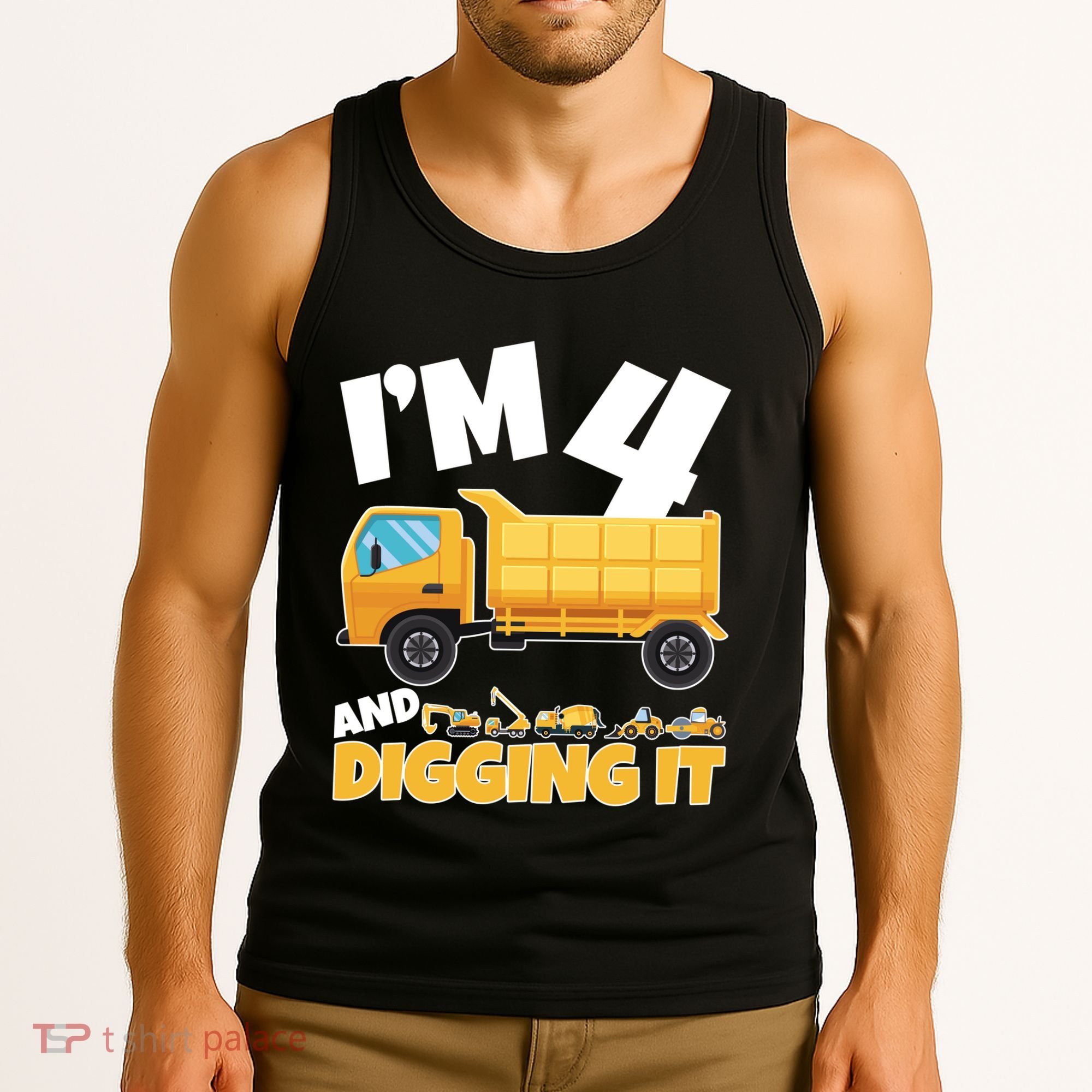 Birthday Boy 4 Construction Themed 4th Birthday 4 Years Old Tank Top