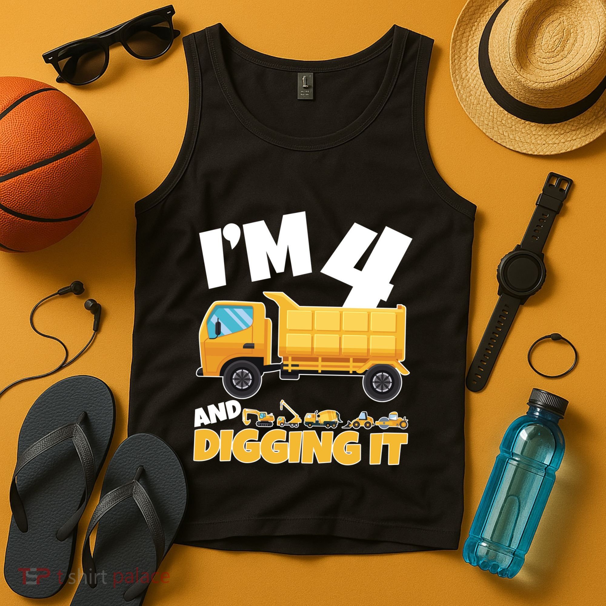 Birthday Boy 4 Construction Themed 4th Birthday 4 Years Old Tank Top