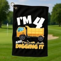 Birthday Boy 4 Construction Themed 4th Birthday 4 Years Old Golf Towel thumb 1