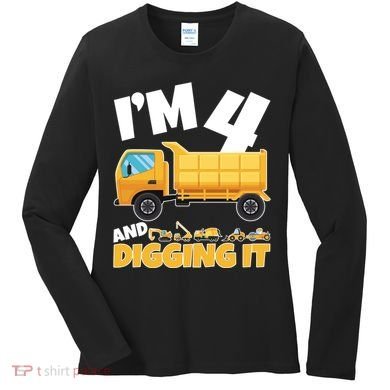 Birthday Boy 4 Construction Themed 4th Birthday 4 Years Old Women's Long Sleeve Shirt