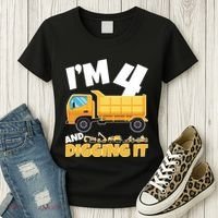 Birthday Boy 4 Construction Themed 4th Birthday 4 Years Old Women's T-Shirt thumb 3