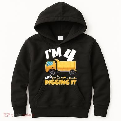 Birthday Boy 4 Construction Themed 4th Birthday 4 Years Old Kids Hoodie