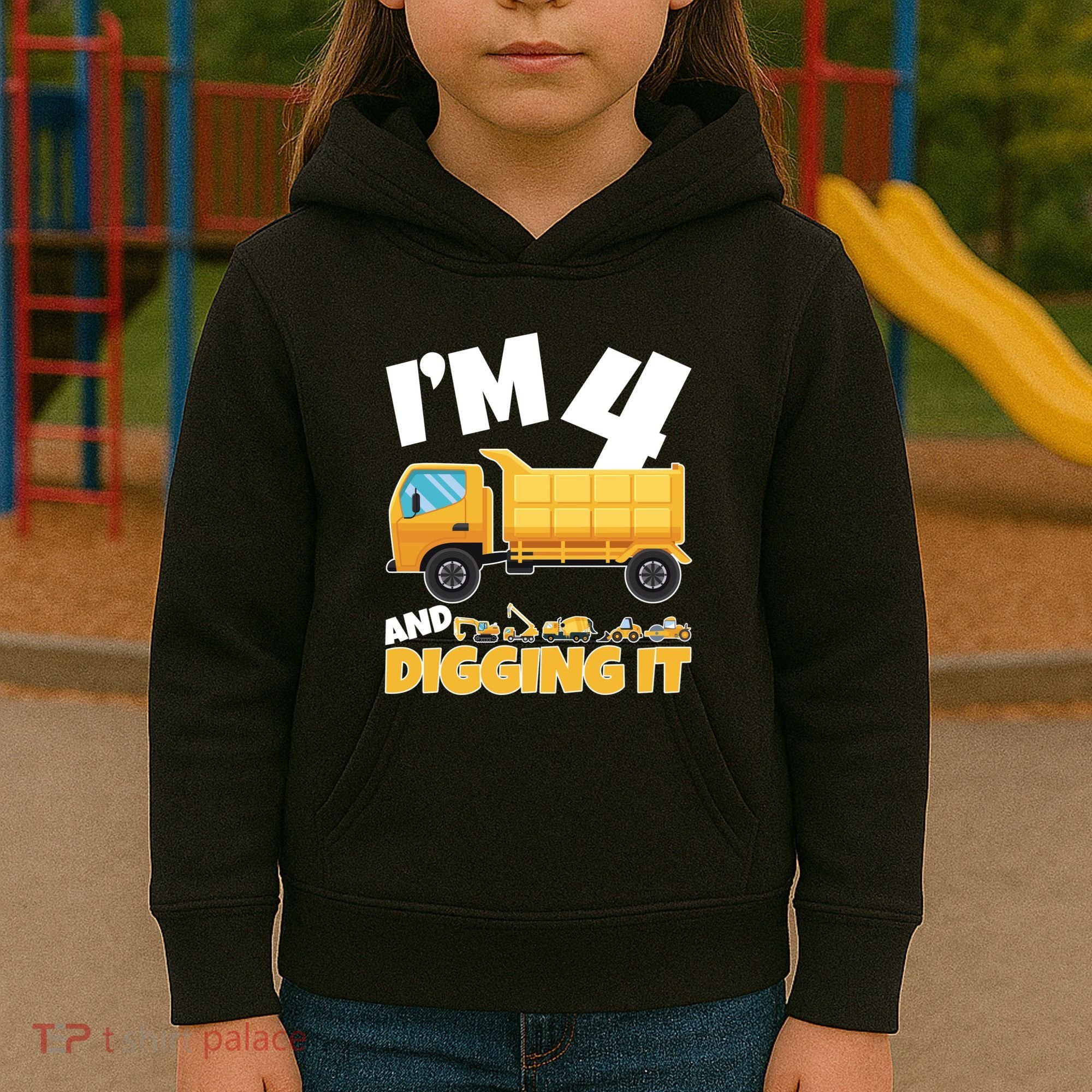 Birthday Boy 4 Construction Themed 4th Birthday 4 Years Old Kids Hoodie