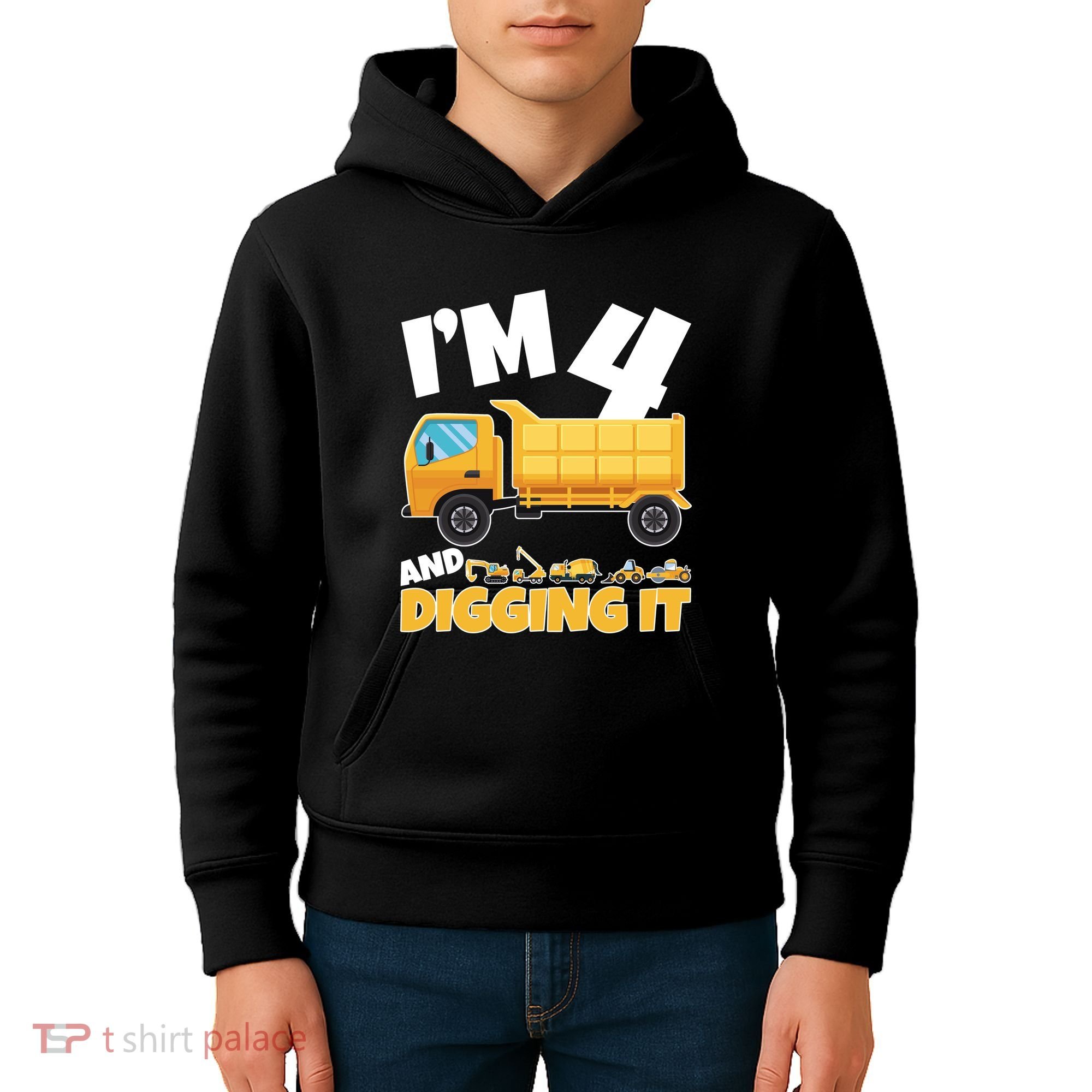 Birthday Boy 4 Construction Themed 4th Birthday 4 Years Old Kids Hoodie